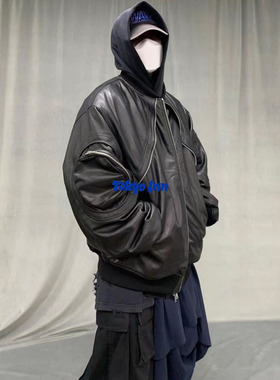 Far archive LEATHER 圆臂弧形进口意大利羊皮拉链重磅厚皮衣夹克