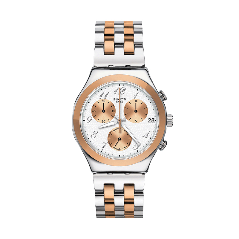 Swatch/斯沃琪手表 瑞士正品玫瑰金時尚三眼計時石英男表YCS595G