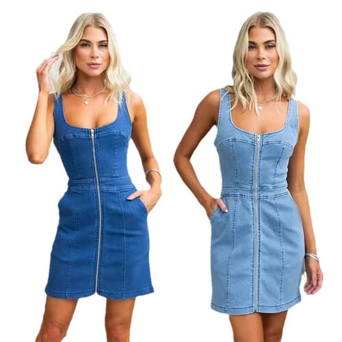 欧美2024休闲修身牛仔无袖连衣裙女 Fashion women jeans dress