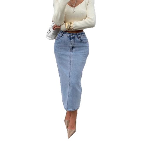 欧美高腰显瘦中长款半身裙女牛仔裙子开叉包臀 women jeans skirt