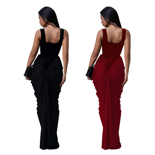Ladies sexy long dress women 欧美气质收腰露背无袖包臀连衣裙
