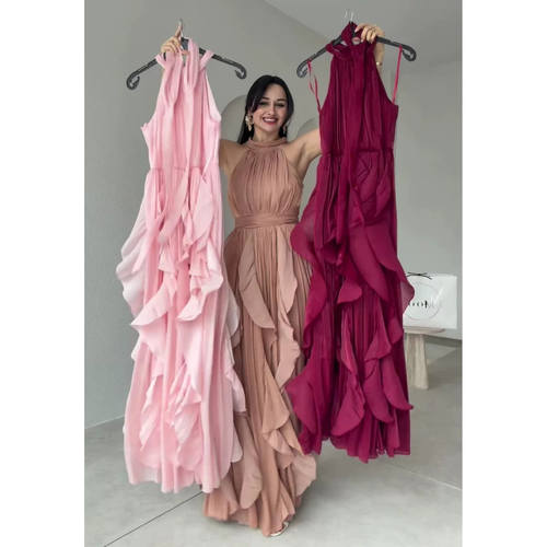 2026欧美收腰荷叶边气质收腰长款连衣裙 Ladies long dress women