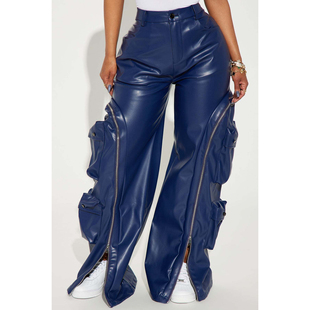 leather 拉链可拆卸多袋皮革裤 pants 2026欧美时尚 ladies women