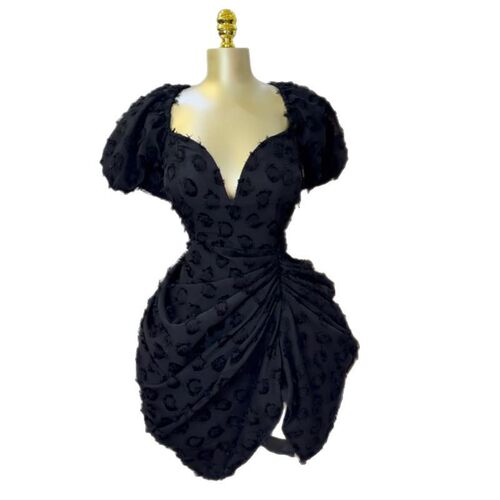 欧美性感V领泡泡袖显瘦连衣裙 Ladies evening dress sexy women