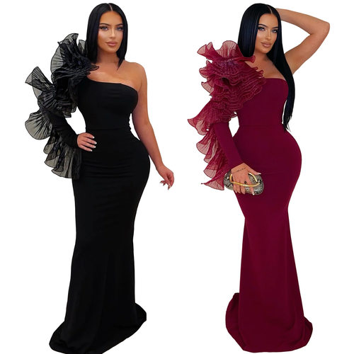 Ladies evening dress sexy 2026欧美气质优雅单花边袖修身连衣裙