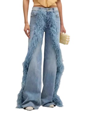 women jeans wide leg pants水洗做旧阔腿裤设计感直筒牛仔裤2025