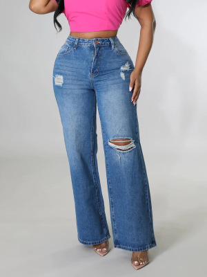 2023年夏破洞牛仔裤直筒裤