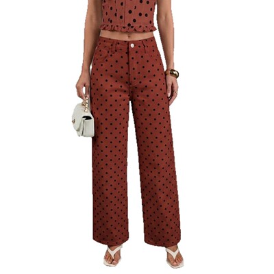 women jeans pants trousers波点高腰阔腿水洗宽松直筒牛仔裤2026