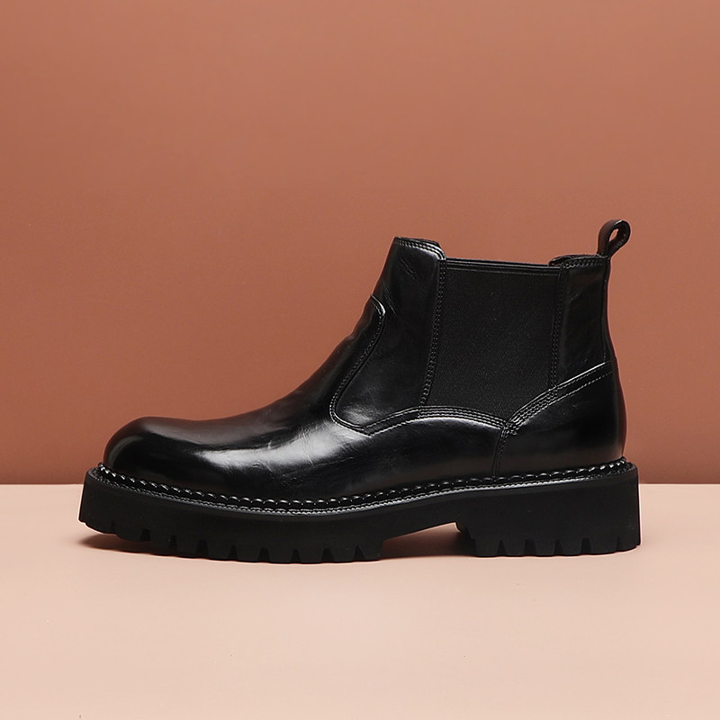 新款切尔西靴男手抓纹厚底增高中帮皮靴男士休闲百搭圆头马丁靴男,流行男鞋,切尔西靴,淘宝优惠券,粉丝福利购,淘宝优惠卷