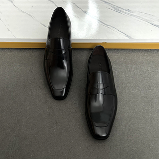 商务休闲男士乐福鞋春夏新款英伦风一脚蹬小方头皮鞋男透气百搭潮