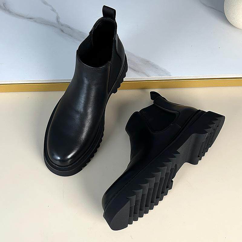 秋冬新款真皮切尔西靴厚底高帮皮靴男英伦风商务休闲复古马丁靴男,流行男鞋,时装靴,淘宝优惠券,粉丝福利购,淘宝优惠卷