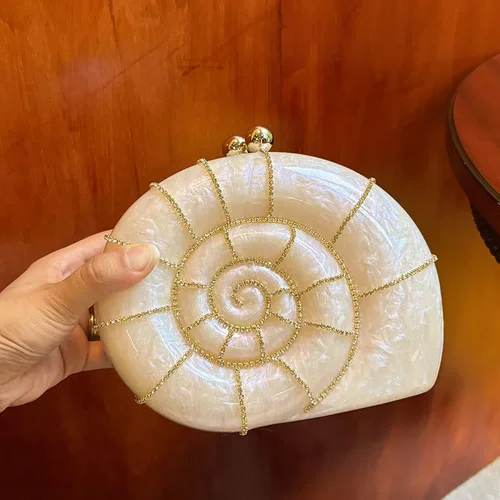 轻奢风幻彩海螺创意大理石纹亚克力包包小众设计盒子包手拿斜挎包