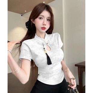 国风盘扣晕染短袖 新中式 t恤女夏显瘦收腰设计感小众别致正肩上衣