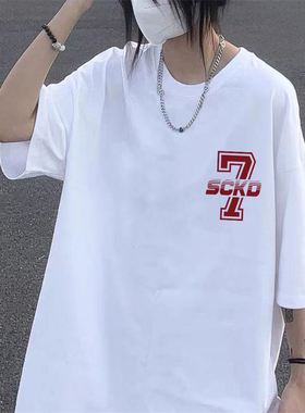 32080官图*180克双磨牛奶丝夏季t恤短袖学生慵懒印花中长款T恤女