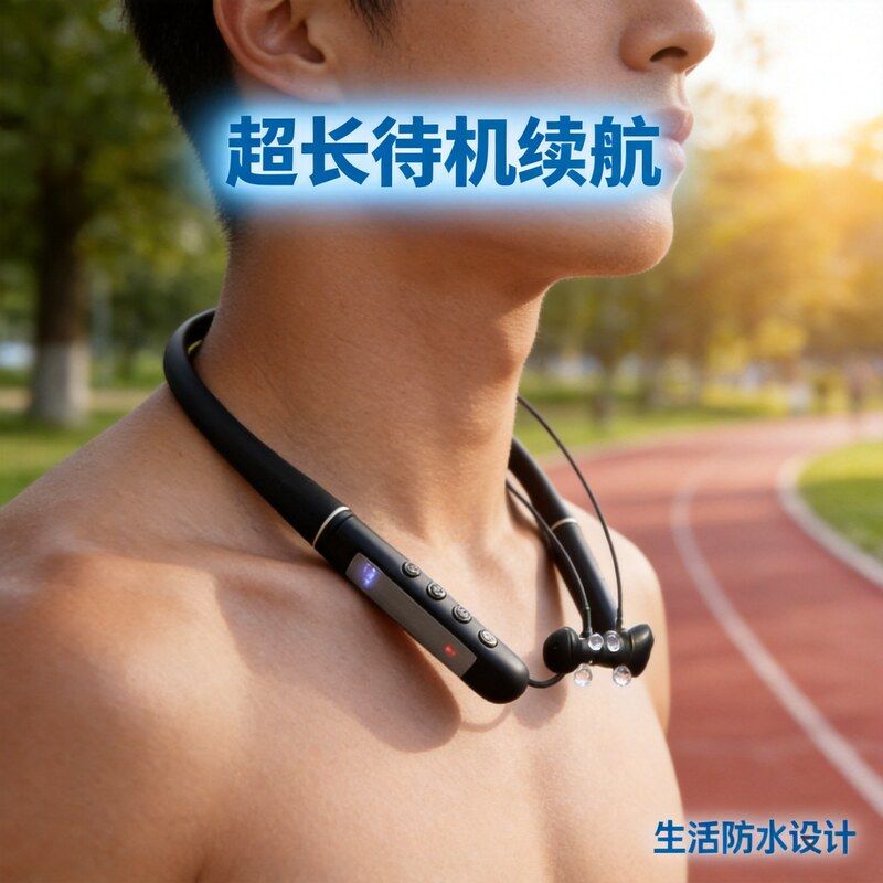 超长续航大电量蓝牙耳机有线颈挂脖式2025新款跑步运动专用高音质