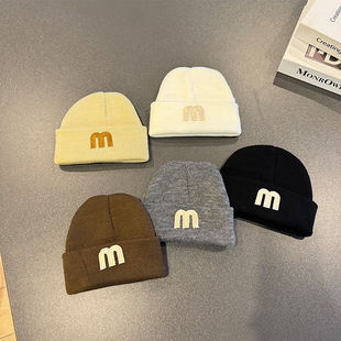 婴儿帽子秋冬0到1岁宝宝m字母针织毛线帽婴幼儿胎帽新生儿洋气潮