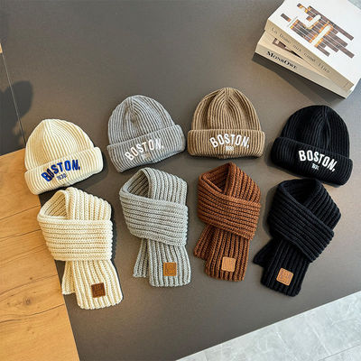 儿童帽子围巾两件套秋冬季幼儿园宝宝男童女童针织帽围脖套装潮酷