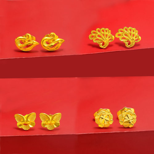 爱心沙金耳钉镀金天鹅孔雀耳饰女原创设计新款如意蝴蝶结耳坠