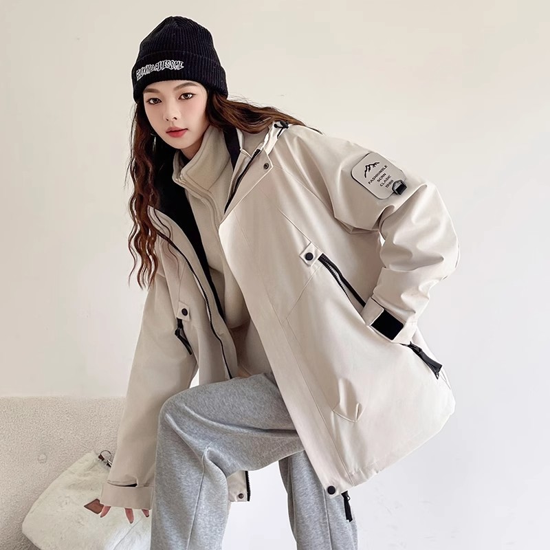 可拆卸内胆三合一冲锋衣男女同款风衣学院风设计感外套防水