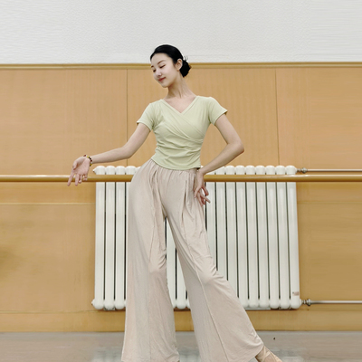 V领短袖练功服现代舞集训服古典舞身韵考级服修身螺纹棉瑜伽服