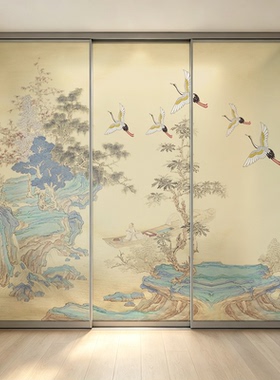 中式玻璃贴纸花鸟静电磨砂浴室推拉玻璃门透光不透明阳台装饰贴膜