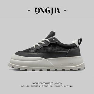 东家Qshoes男鞋外贸爆款复古百搭大头鞋韩版潮流ins厚底增高板鞋