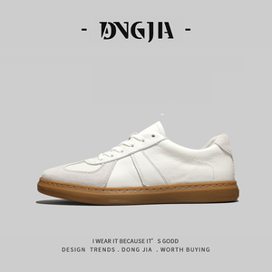 外贸日本单真皮德训鞋男美拉德复古头层牛皮小白鞋阿甘运动休闲鞋