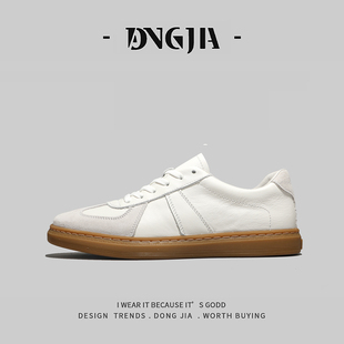 外贸日本单真皮德训鞋男美拉德复古头层牛皮小白鞋阿甘运动休闲鞋