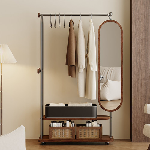 移动镜衣架一体卧室多功能置物架