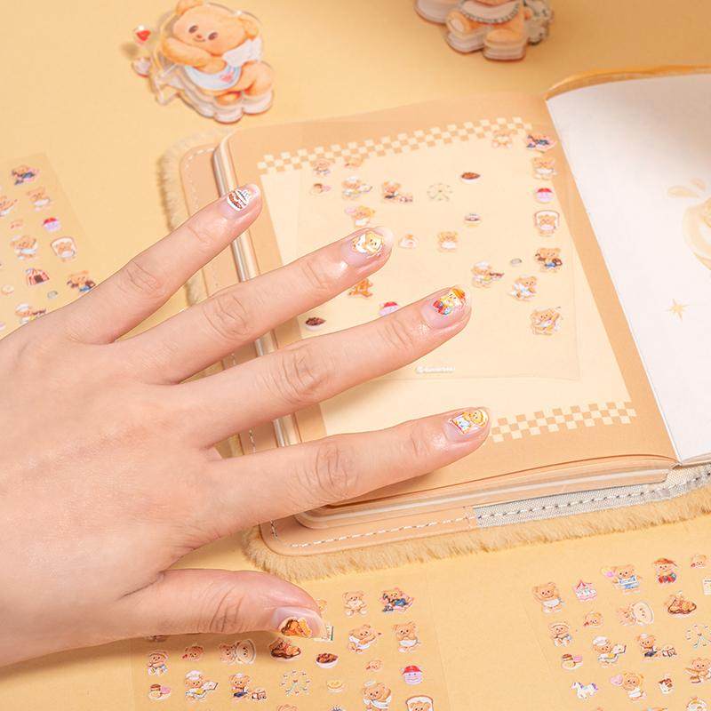 得力黄油小熊立体美甲贴纸小女孩女生指甲手机装饰玩具可爱卡通贴