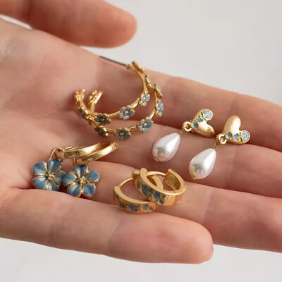 蓝色勿忘我系列耳环项链手链