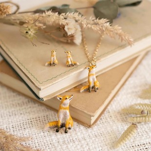 英国代购Fable England狐狸项链戒指耳环手镯胸针 手工绘制珐琅