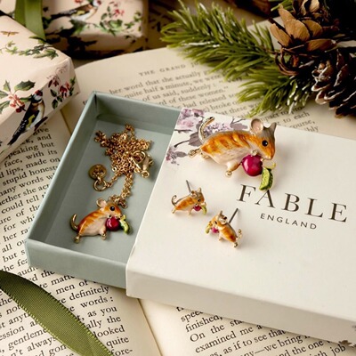 英国Fable珐琅小耗子苹果宝石
