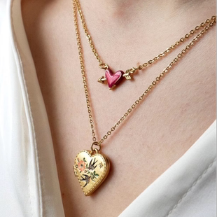 英国代购Fable England燕子爱心挂坠盒项链可放照片 手工珐琅绘制