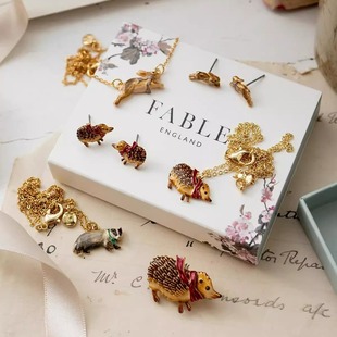 英国代购Fable England围巾小刺猬系列项链耳环胸针 手工绘制珐琅