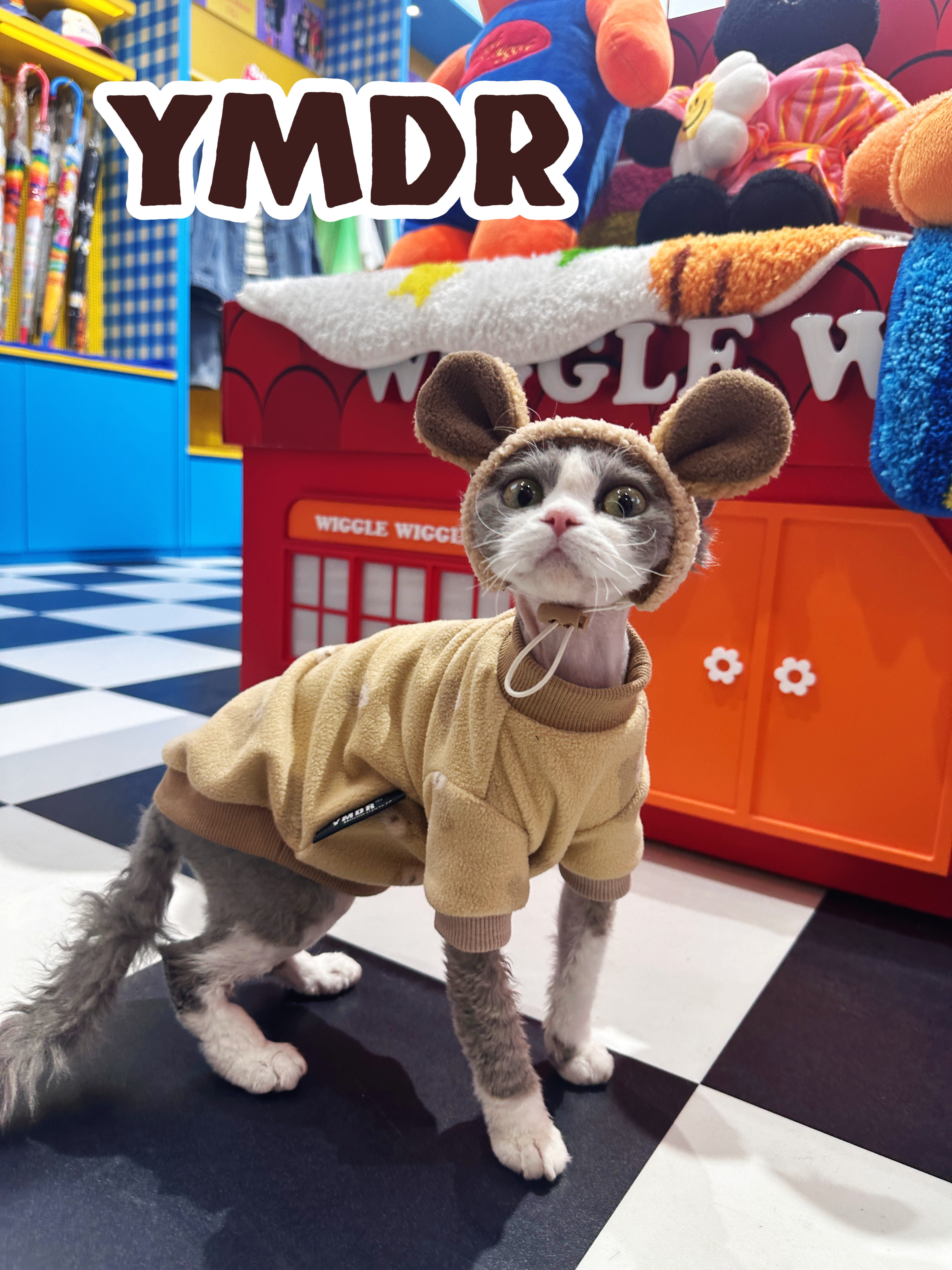 YMDR原创德文衣服德文帽子奶咖小熊轻便自发热春款T恤可爱造型帽