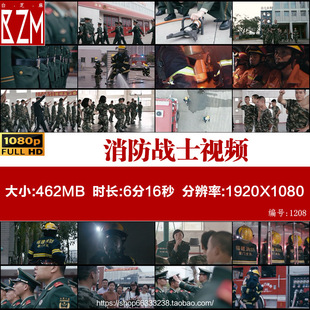 灭火消防战士队员日常工作任务训练火灾救火演习视频素材