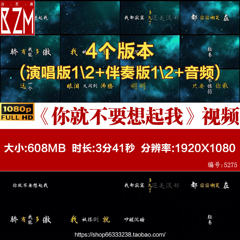 你就不要想起我Live赵骏 动态歌词排版成品黑底/有背景视频素材