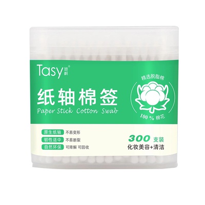Tasy她树纸轴棉签不易断裂自然环保300支
