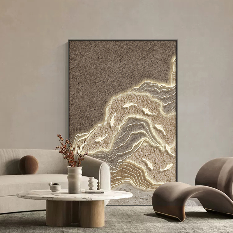 诧寂风九鱼图走廊挂画玄关装饰画过道楼梯进门壁画抽象现代高档画图片