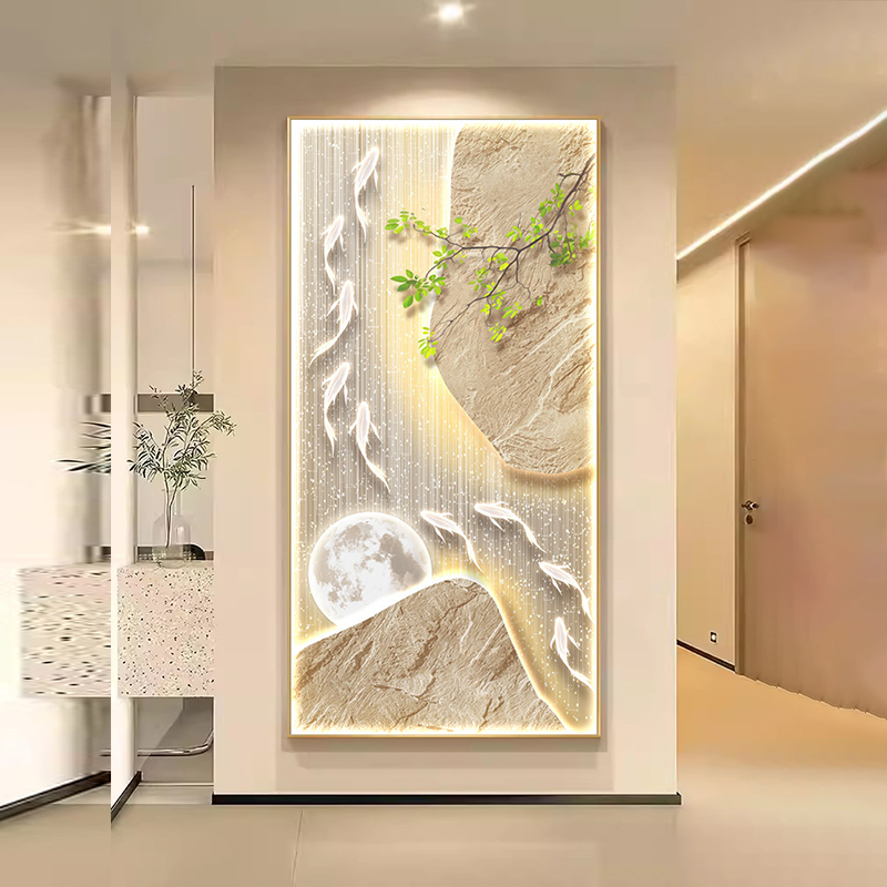 九鱼抽象 玄关装饰画客厅led灯光画轻奢走廊挂画餐厅高档墙面壁画图片