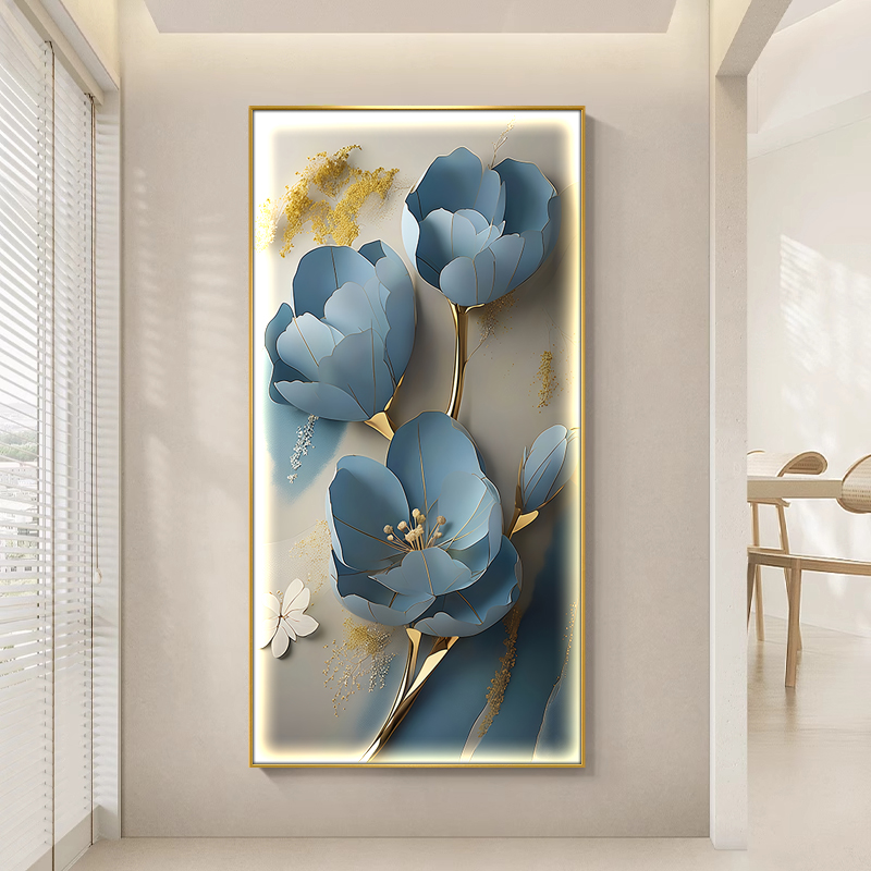 北欧ins风花卉入户装饰画砂岩客厅玄关正对门墙面挂画过道灯壁画图片