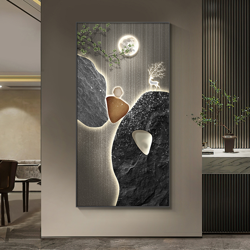 新中式石来运转走廊挂画玄关装饰画过道落地进门壁画抽象现代高档