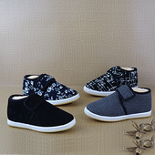 加绒男女中老年防滑牛筋底布棉鞋 冬季 黑色手工轻便居家保暖男鞋 男