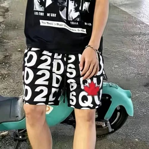 夏季网红同款D2枫叶字母满印短裤男女轻奢潮流休闲百搭速干沙滩裤