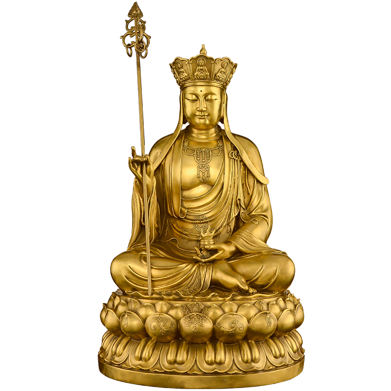 黄铜地藏王菩萨佛像供奉九华山地藏王摆件坐莲地藏铜像站像大号