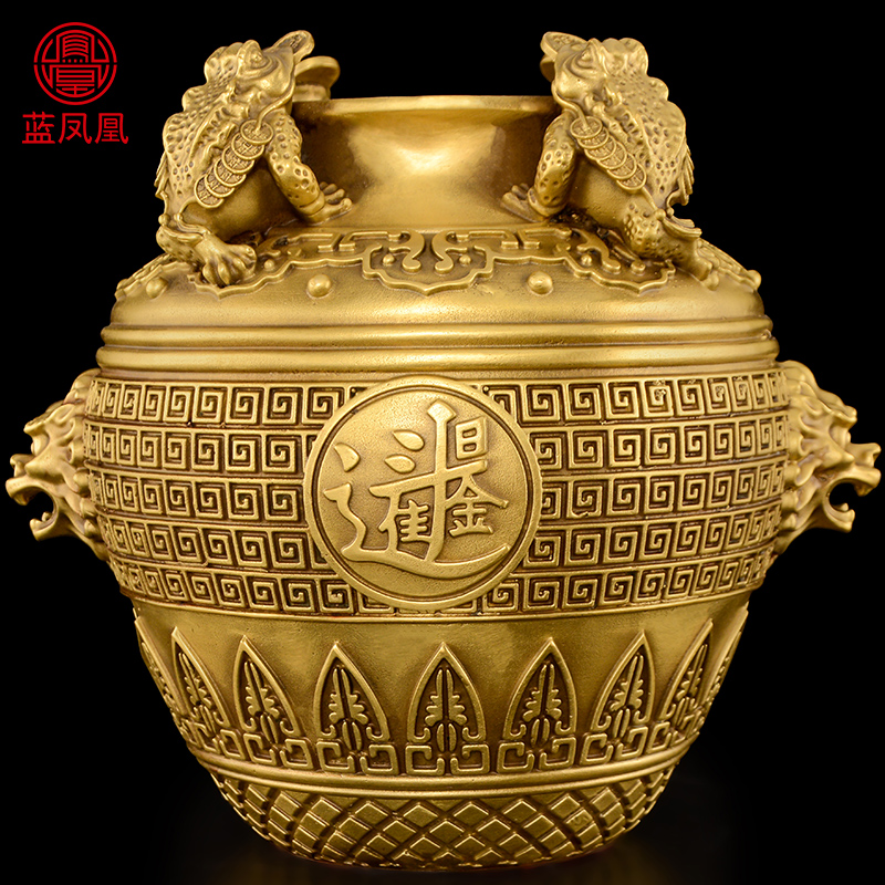 铜聚宝盆摆件金蟾黄铜米缸四方招日进斗金坛子钱罐家居摆放财位