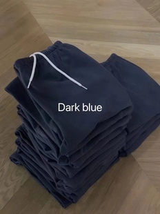 藏青蓝色休闲裤 韩国抽绳束脚慵懒舒适加绒卫裤 加厚 人手一条 Best