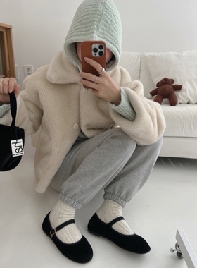 万年通勤灰色! 韩国订单冬季加厚加绒休闲女卫裤