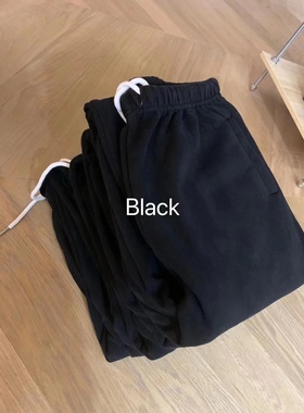 Best 人手一条 抽绳束脚慵懒舒适加绒卫裤 黑色休闲裤